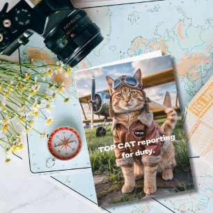 Cartão Foto de Gato Piloto de Aniversário & Avião de Aviã