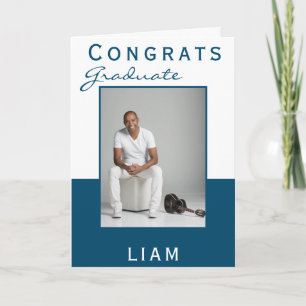 Cartão Foto de Graduação de Congratulações Azul Moderna