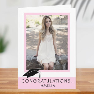 Cartão Foto de Graduação de Parabéns Rosa Modernos