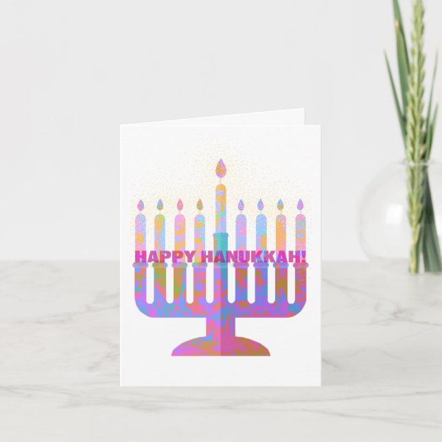 Cartão Foto de Hanukkah Rosa Menorah Feliz (Frente)