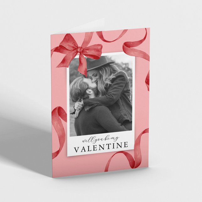 Cartão Foto de Laço Vermelho Seja Meu Namorado (Criador carregado)