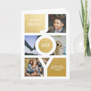 Cartão Foto de Natal Alegre Personalizada Falso Ouro