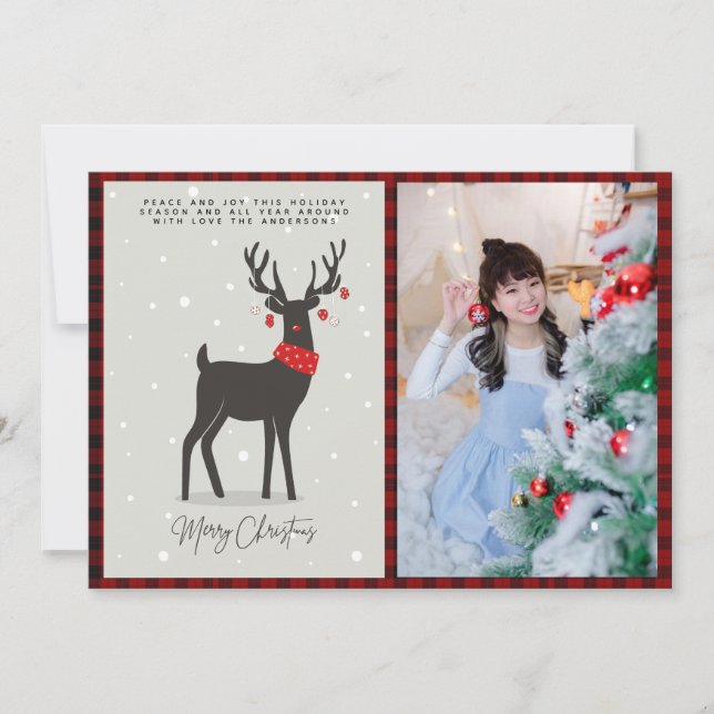 Cartão FOTO de Natal Arte Popular Moderna Rena (Frente)