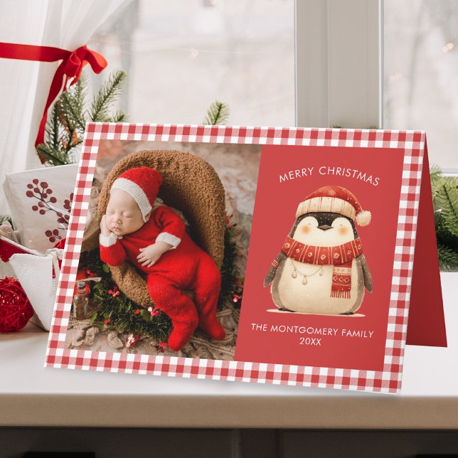 Cartão Foto de Natal da família de cheques de Gingham (Criador carregado)