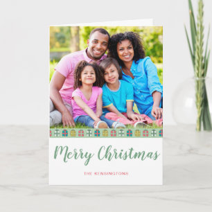 Cartão Foto de Natal do Padrão de Teal Cor-de-Rosa Mint