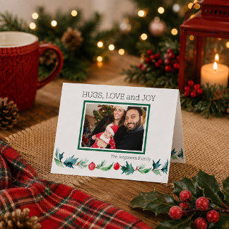 Cartão Foto de Natal em Aquarela Personalizada para Famíl