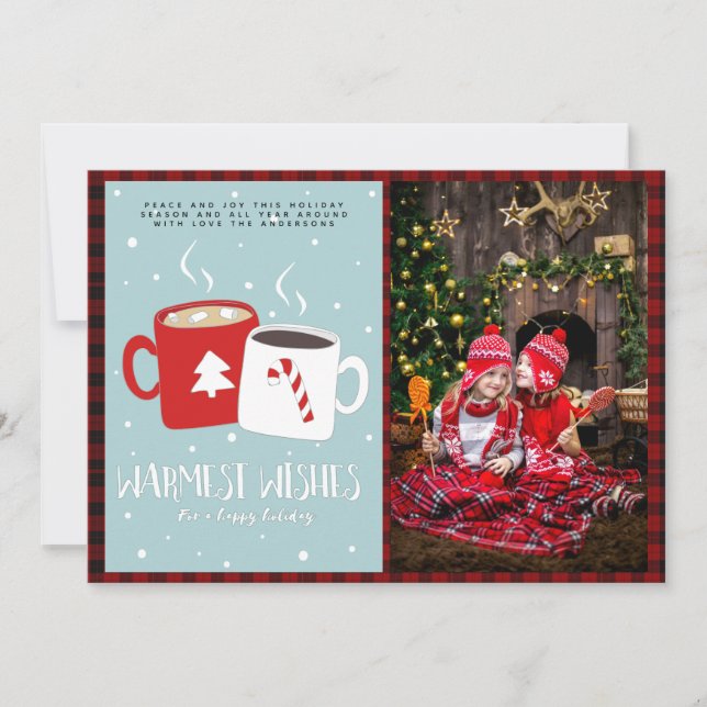 Cartão FOTO de Natal Plaid Búfalo Arte Folclórica Moderna (Frente)