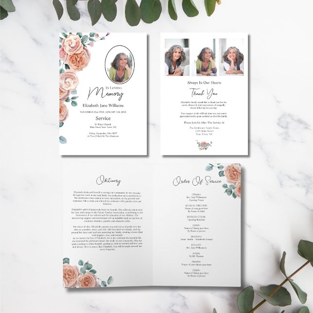 Cartão Foto de Ordem Funeral Floral do Rosa Peach (Criador carregado)