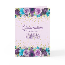 Foto de Quinceañera Floral de Cor Azul Roxo