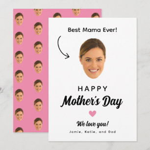 Cartão Foto de rosto engraçado Rosa Feliz Dia das Mães