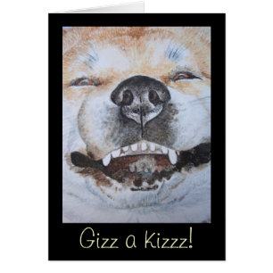 Cartão foto de um cachorro sorridente engraçado akita