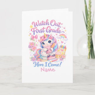 Cartão Foto de Unicórnio em Aquarela Kawaii para Volta às