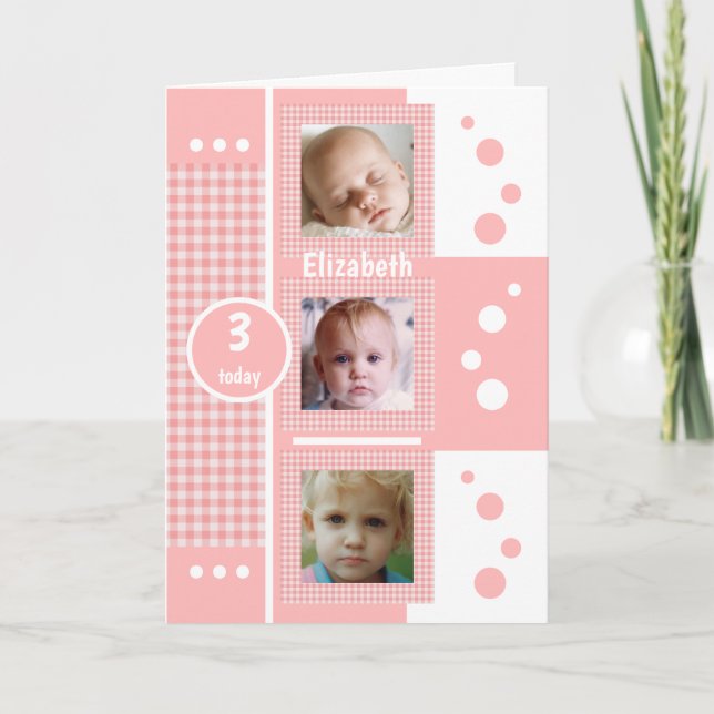 Cartão Foto de xadrez de gingham, rosa e branco, em qualq (Frente)