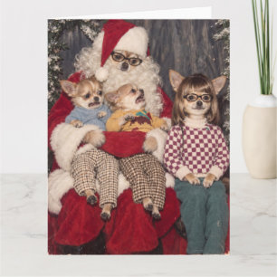 Cartão Foto desajeitada de Chihuahua no Natal com Papai N