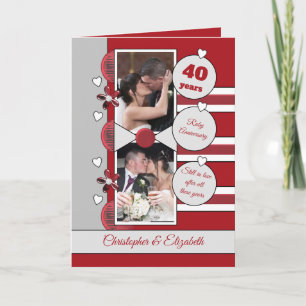 Cartão Foto do aniversário de 40 anos de Ruby e cinza