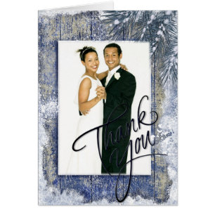 Cartão Foto do Casamento no inverno Rustic Obrigado
