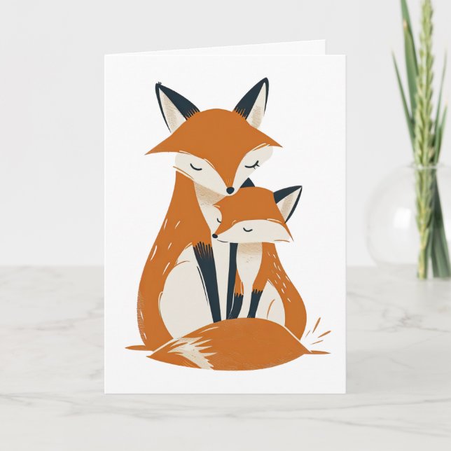 Cartão Foto do Dia de as mães Mama Fox & Pup Woodland (Frente)