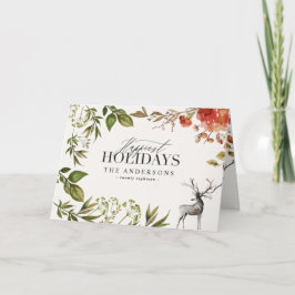 Cartão Foto do emblema de folhagem em aquarela Natal