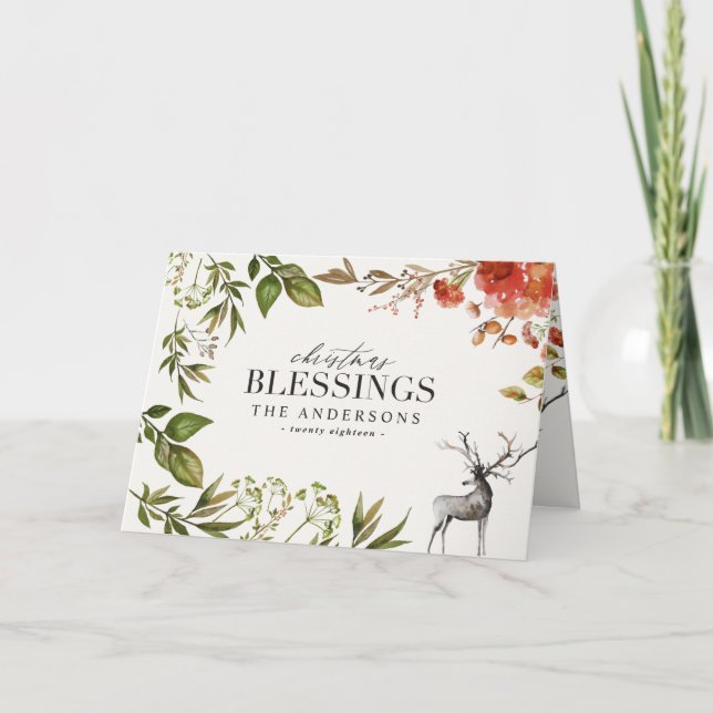 Cartão Foto do emblema de folhagem em aquarela Natal (Frente)