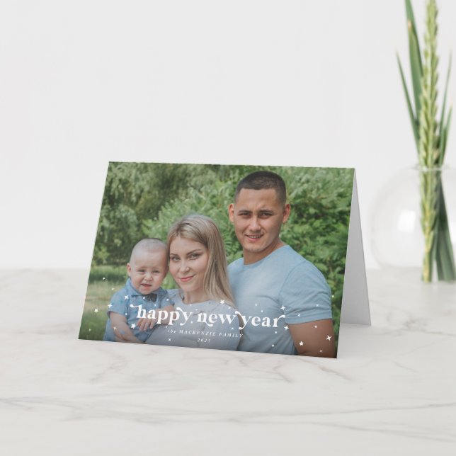 Cartão Foto do Feliz ano novo Retroativo Moderno Negrito (Frente)