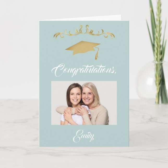 Cartão Foto do Formando de Parabéns de ornamento Dourado (Frente)
