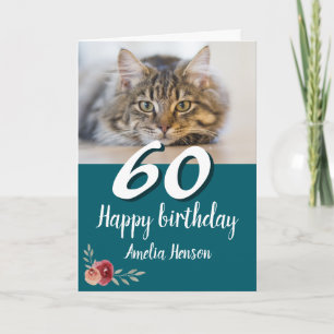 Cartão Foto do Gato Rosa Aquarela Vermelha Aniversário de