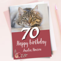 Foto do Gato Rosa Aquarela Vermelha Aniversário de