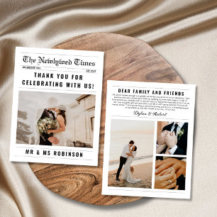 Cartão Foto do Jornal Colagem Elegante Casamento Obrigado