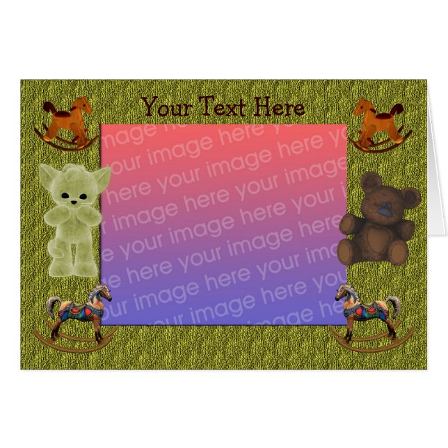 Cartão Foto Do Urso De Teddy Com Cavalos Enrochados (Frente Horizontal)