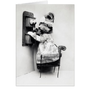 Cartão Foto do vintage - cão no telefone,