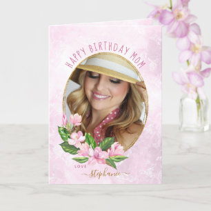 Cartão Foto Dourada cor-de-rosa, personalizada de Wreath