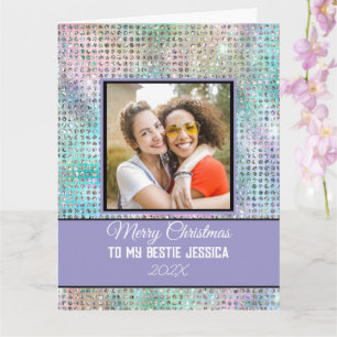Cartão Foto e nome do Pastel Bestie de Natal feliz modern