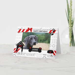 Cartão Foto e nome do Pet Vermelho de Aniversário do Cã