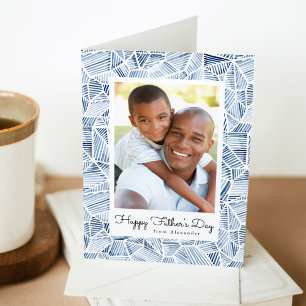 Cartão Foto em Aquarela Azul Índigo Feliz Dia dos Pais