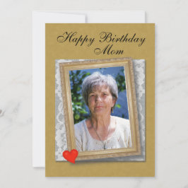 Cartão Foto emoldurada de aniversário da mamãe, renda e c