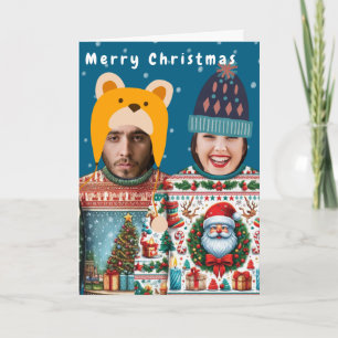 Cartão Foto engraçada de camisola de Natal personalizada 