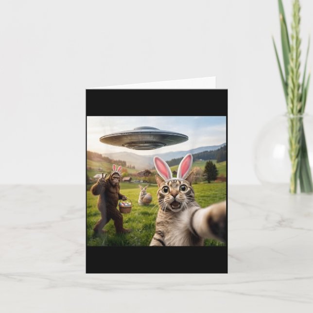Cartão Foto engraçada de gato com coelho de Páscoa Pé Gra (Frente)
