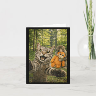 Cartão Foto engraçada de gato selfie com macaco bebê Anim