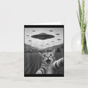 Cartão Foto engraçada de gato surpreso com alienígena OVN