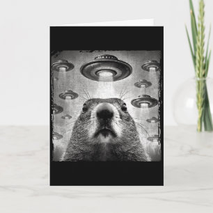 Cartão Foto engraçada do Groundhog com alienígenas UFOs G