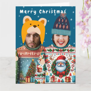 Cartão Foto Engraçada Feriado Personalizado de Natal