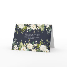 Foto Floral Azul&Branco Elegante Obrigado Casament