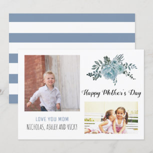 Cartão Foto floral de Dia de as mães de flores azuis emp