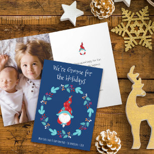 Cartão Foto Gnomo para Feriados Festial Elf Wreath Blue