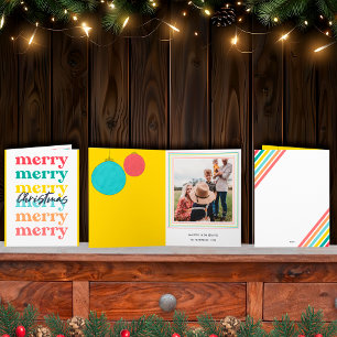 Cartão Foto Moderna Colorida de Natal Feliz em Amarelo