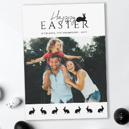 Cartão Foto Moderna de Família com Coelhinhos para Páscoa
