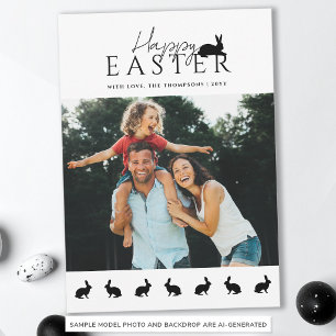 Cartão Foto Moderna de Família com Coelhinhos para Páscoa