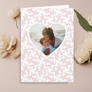 Cartão Foto no Coração Padrão Rococó Rosa Dia das Mães 