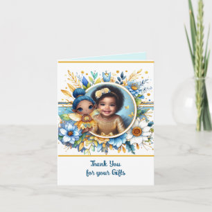 Cartão FOTO Obrigado Teal Dourado Fada Princesa Negra