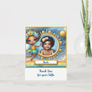 Cartão FOTO Obrigado Teal Dourado Fada Princesa Negra